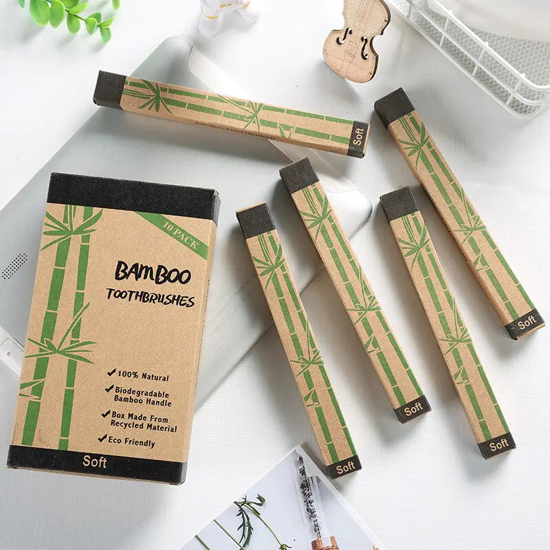 Eco-Friendly Bamboo Toothbrush Set (10 Count)